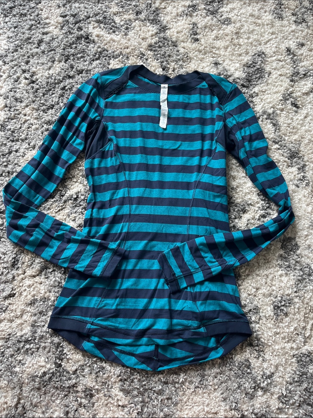 Striped Long-Sleeve Lululemon Top in Teal and Navy